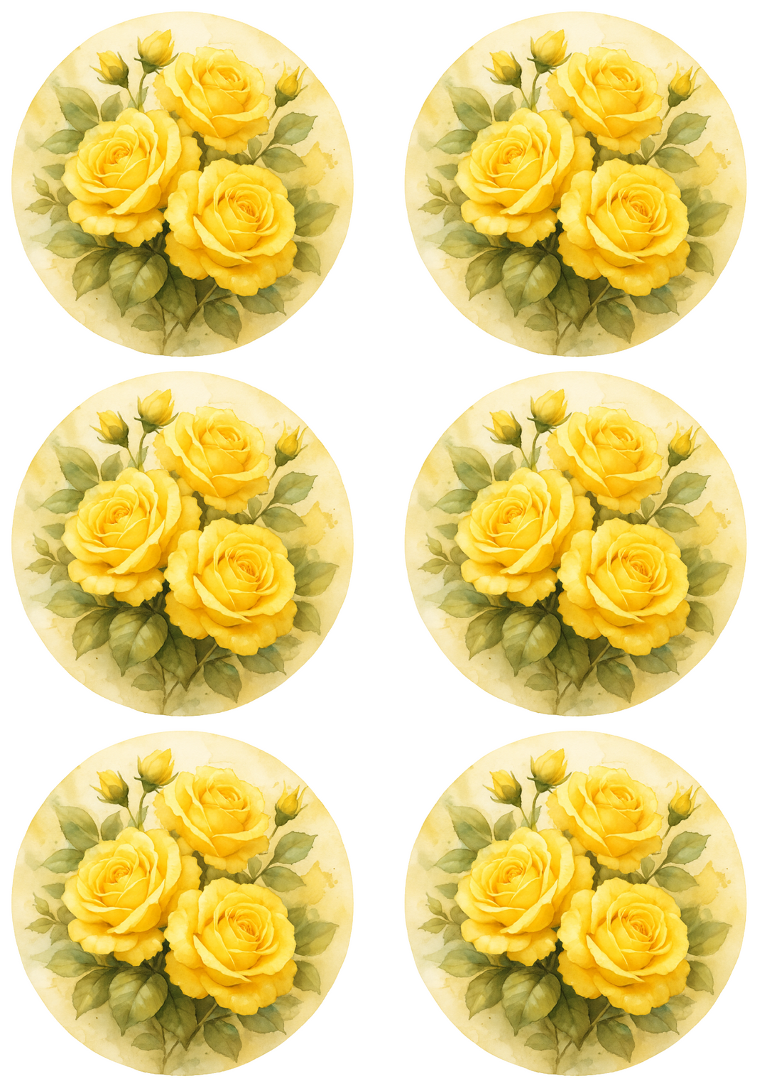 Rice Paper For Decoupage Yellow Roses Shabby Chic In Circles Collage Cat. No. 4753