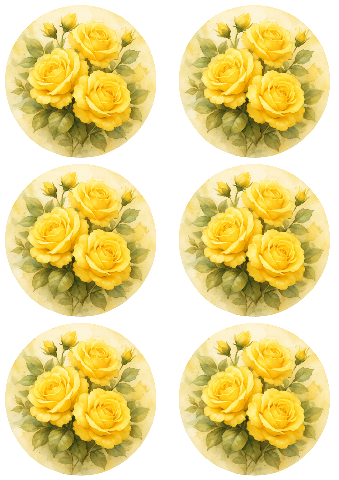 Rice Paper For Decoupage Yellow Roses Shabby Chic In Circles Collage Cat. No. 4753