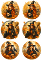 Rice Paper For Decoupage Witch With Black Cat In Circles Collage Cat. No. 4756