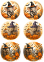 Rice Paper For Decoupage Elephants And Pumpkins Halloween In Circles Collage Cat. No. 4758
