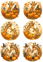 Rice Paper For Decoupage Giraffes And Pumpkins Halloween In Circles Collage Cat. No. 4759