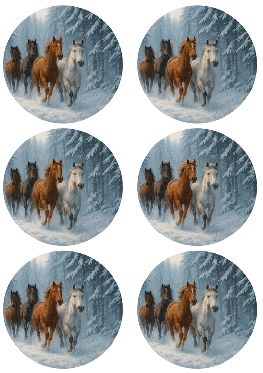 Rice Paper For Decoupage Running Horses In Circles Collage Cat. No. 4761