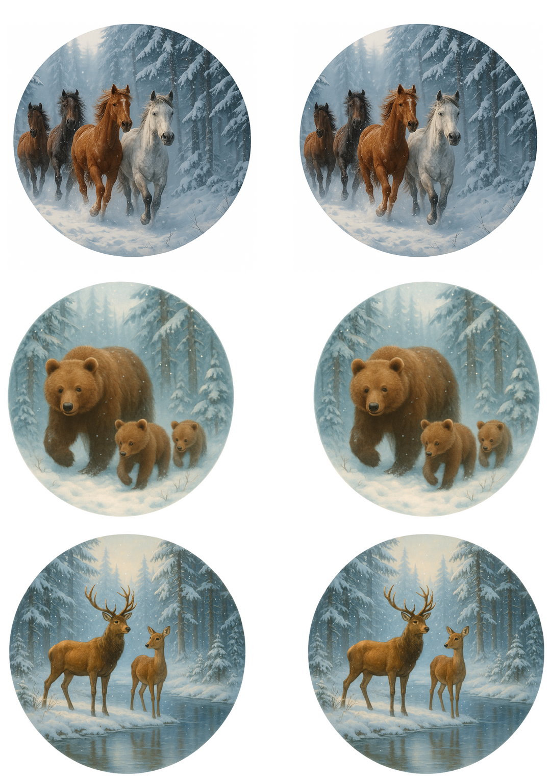 Rice Paper For Decoupage Various Winter Animals In Circles Collage Cat. No. 4764