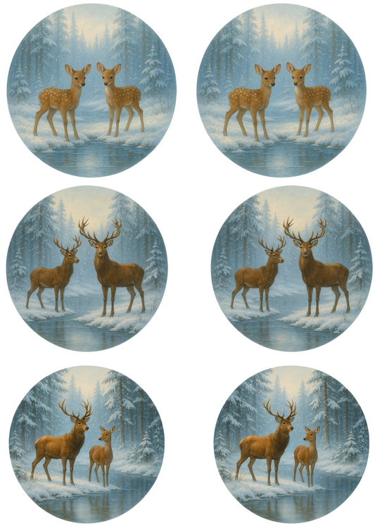 Rice Paper For Decoupage Winter Deer In Circles Collage Cat. No. 4765