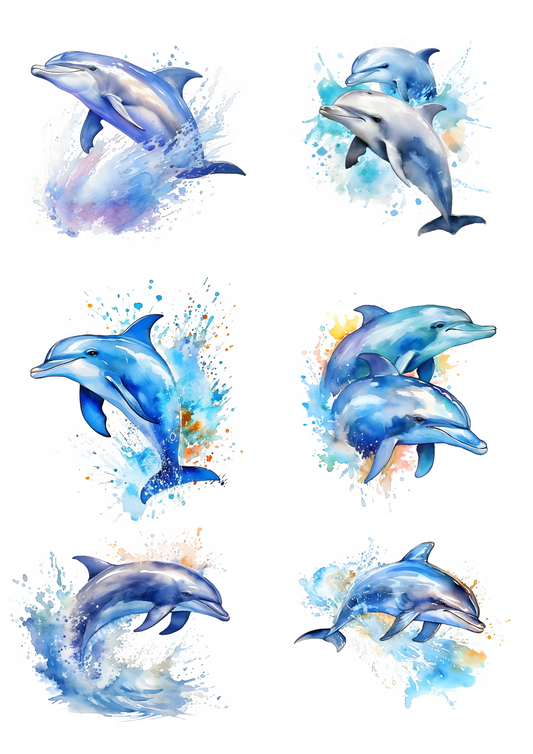 Rice Paper For Decoupage Dolphins Collage Cat. No. 4766