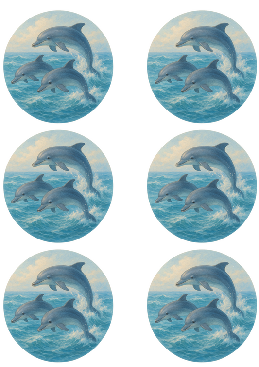 Rice Paper For Decoupage Dolphins In Circles Collage Cat. No. 4768