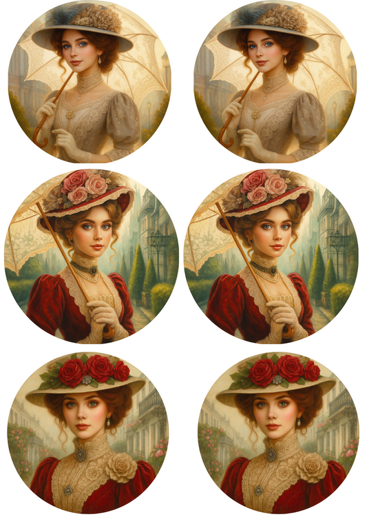 Rice Paper Decoupage Victorian Woman in Circles Collage Cat. No. 4771