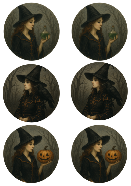 Rice Paper For Decoupage Witch In Circles Collage Cat. No. 4775
