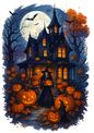 Rice Paper For Decoupage Witch In Front Of Halloween Castle With Pumpkins Full Of Cat. No. 4780
