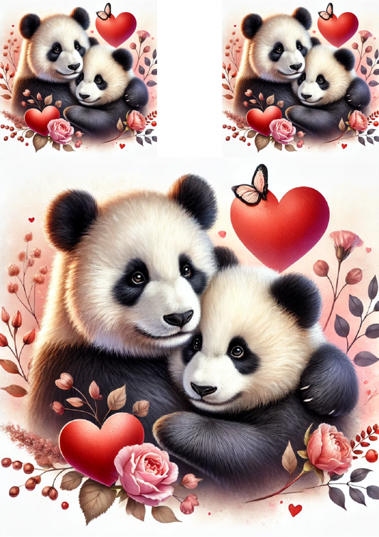 Rice Paper For Decoupage Panda in Love Collage Cat. No. 4782