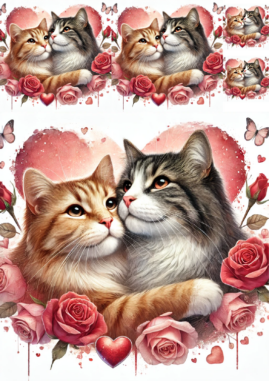 Rice Paper For Decoupage Cats in Love Collage Cat. No. 4785