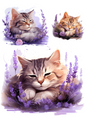 Rice Paper For Decoupage Sleeping Cat In Lavender Collage Cat. No. 4787