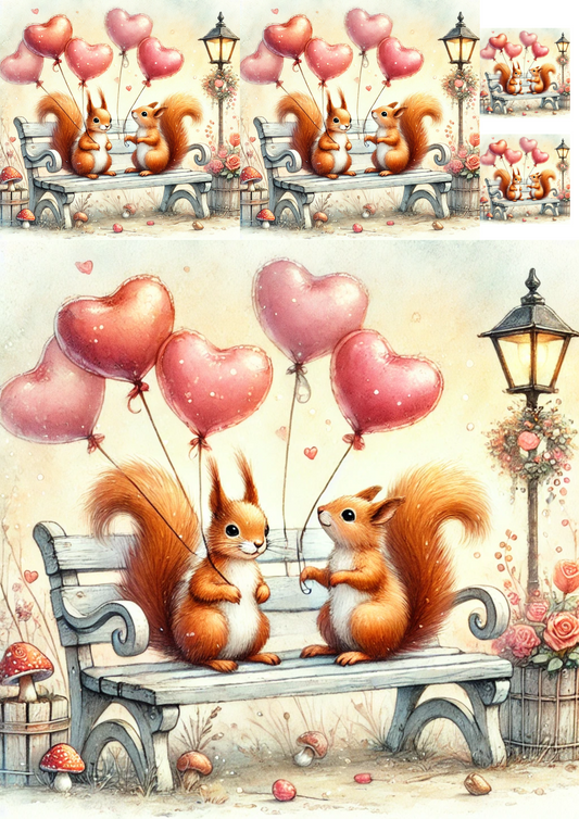Rice Paper For Decoupage Squirrels in Love Collage Cat. No. 4789
