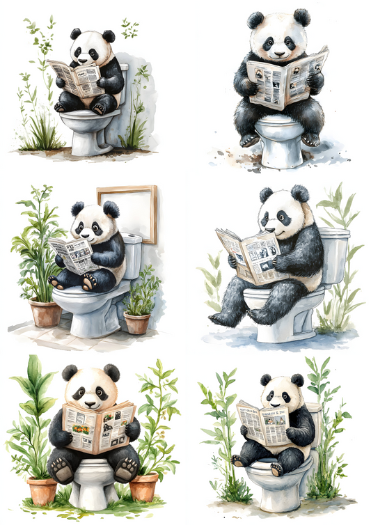 Rice Paper For Decoupage Panda In The Bathroom Collage Cat. No. 4791