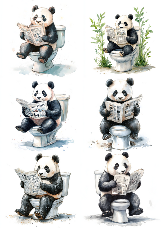 Rice Paper For Decoupage Panda In The Bathroom Collage Cat. No. 4792