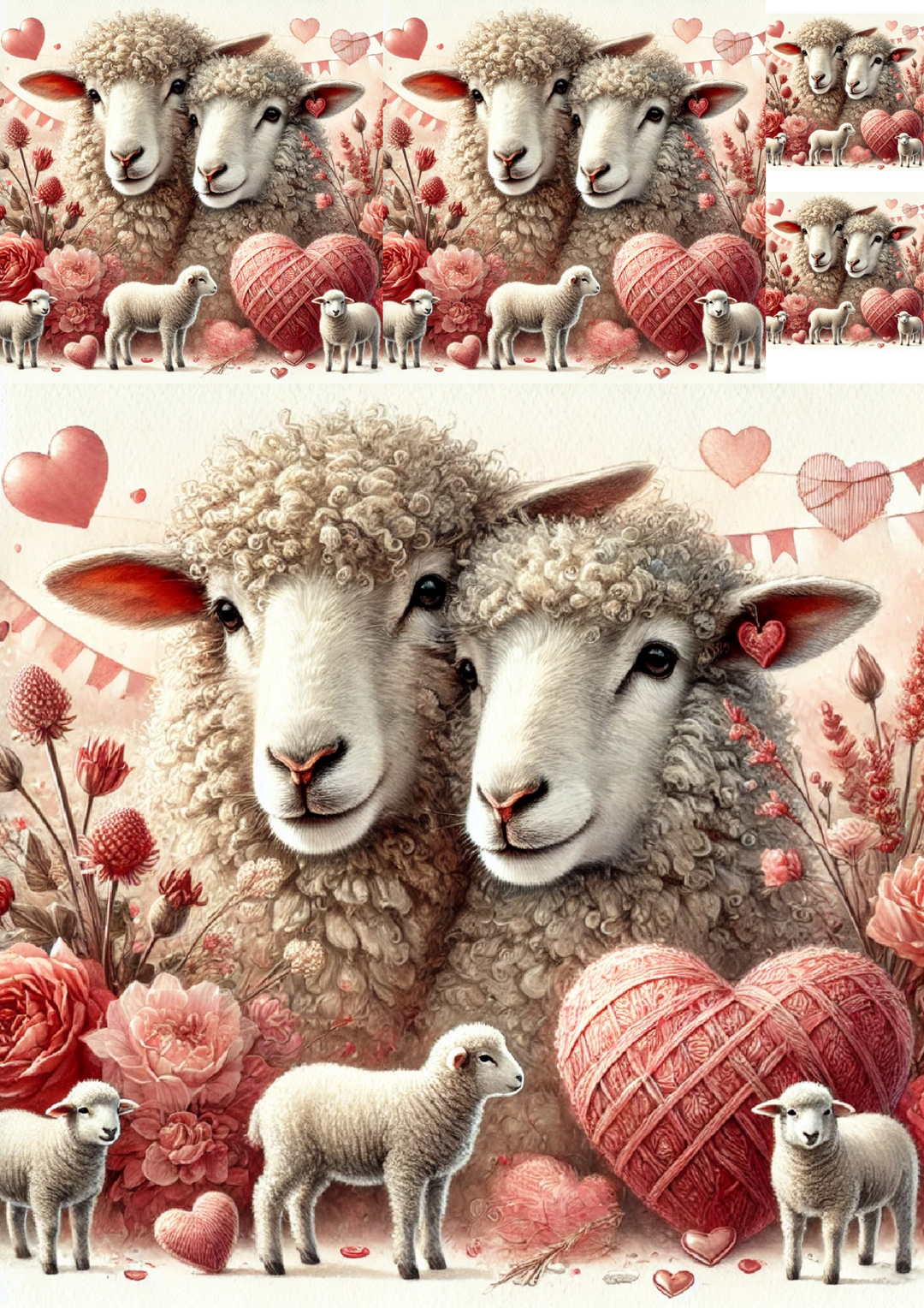 Rice Paper For Decoupage Sheep in Love Collage Cat. No. 4811