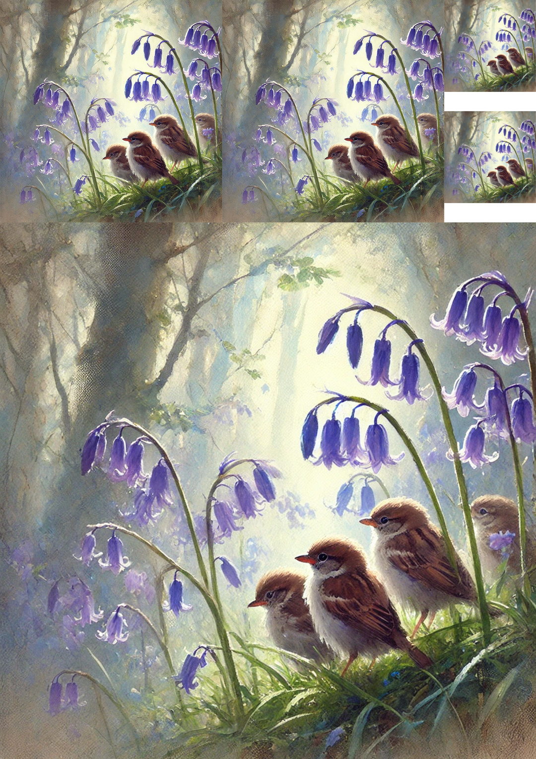 Rice Paper For Decoupage Sparrows In The Forest Collage Cat. No. 4819