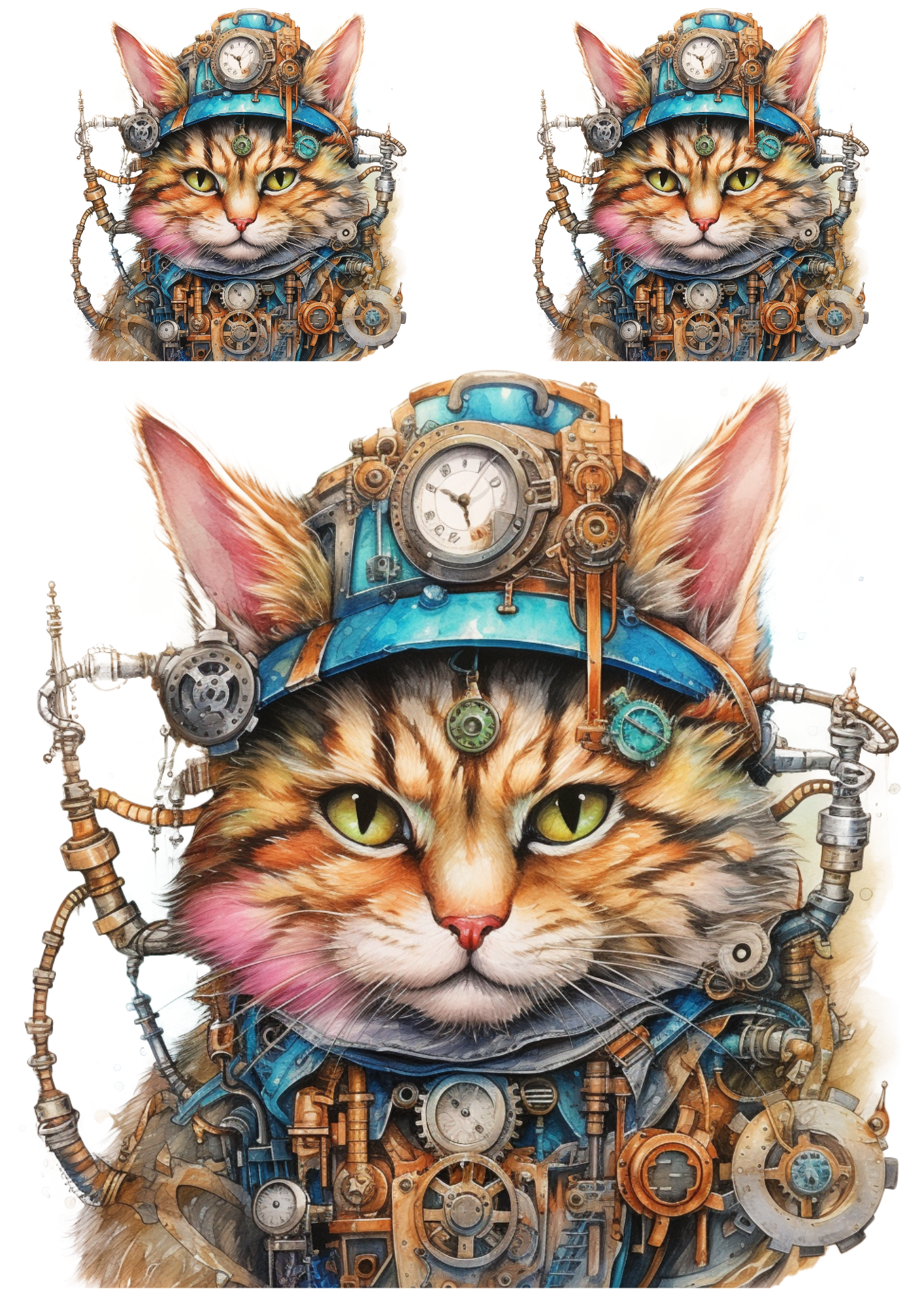 Rice Paper For Decoupage Steampunk Cat Collage Cat. No. 4822
