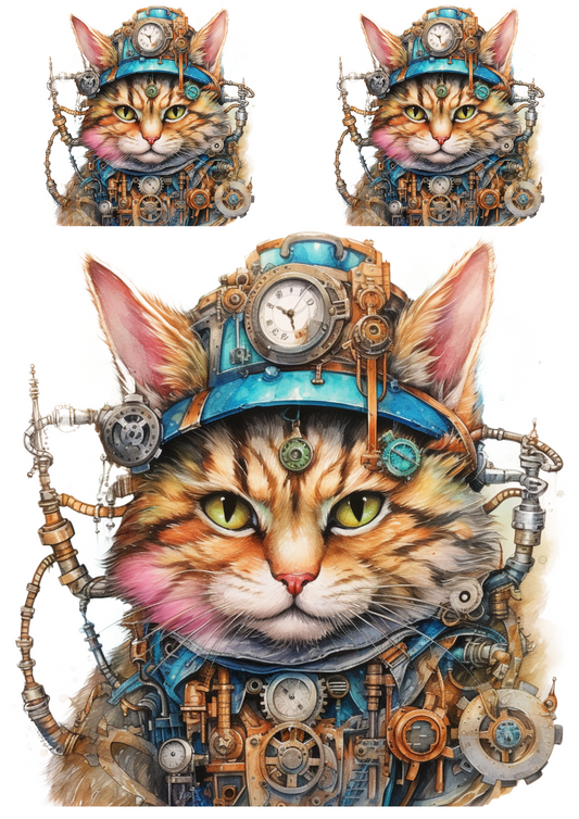 Rice Paper For Decoupage Steampunk Cat Collage Cat. No. 4822