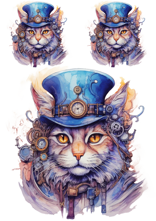 Rice Paper For Decoupage Steampunk Cat Collage Cat. No. 4823