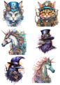 Rice Paper For Decoupage Steampunk Cat, Raven, Unicorn Collage Cat. No. 4824