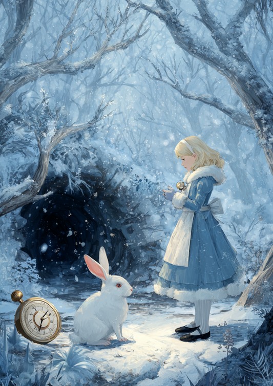 Rice Paper For Decoupage Alice in Wonderland with the White Rabbit in Winter Full Cat. No. 4829