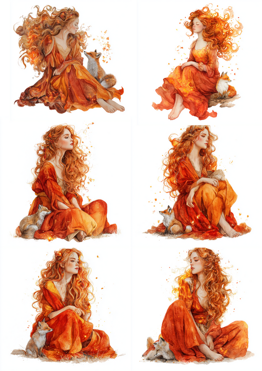 Rice Paper For Decoupage Fire Fairy With Fox Collage Cat. No. 4846