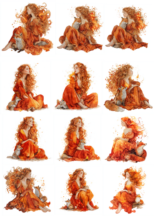 Rice Paper For Decoupage Fire Fairy With Fox Collage Cat. No. 4847
