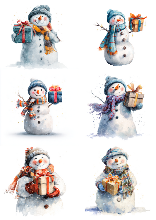 Rice Paper For Decoupage Smiling Snowman With Gift Collage Cat. No. 4850
