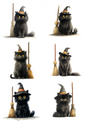 Rice Paper For Decoupage Black Cat Witch With Broom Collage Cat. No. 4851