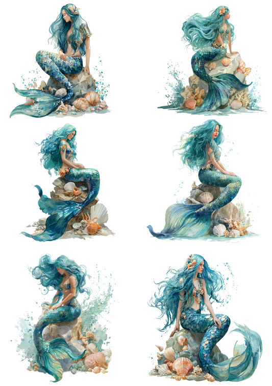 Rice Paper For Decoupage Mermaid On A Rock Collage Cat. No. 4853