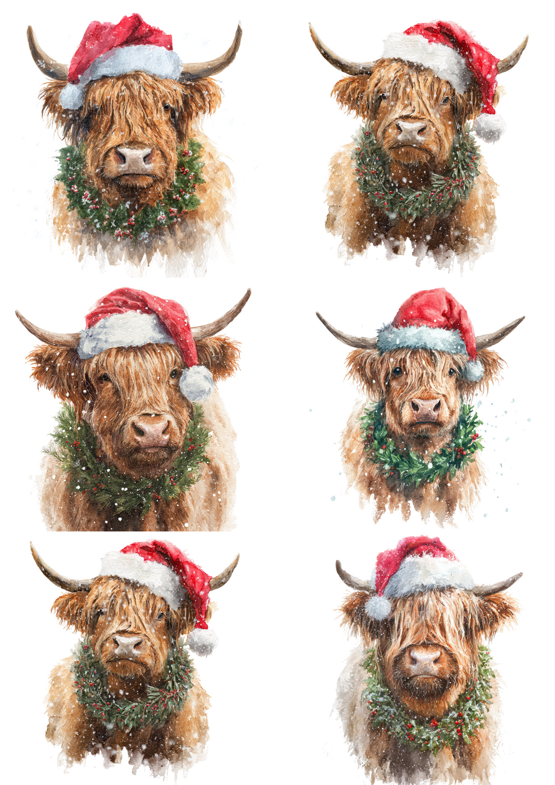 Rice Paper For Decoupage Highland Cow With A Wreath Around Her Neck Collage Cat. No. 4855