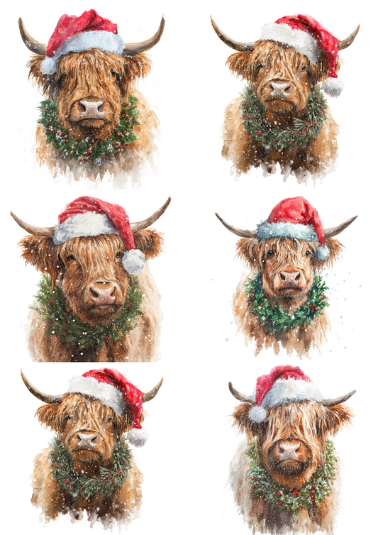 Rice Paper For Decoupage Highland Cow With A Wreath Around Her Neck Collage Cat. No. 4855