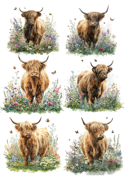 Rice Paper for Decoupage Highland Cow Collage Cat. No. 4857