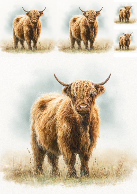 Rice Paper for Decoupage Highland Cow Collage Cat. No. 4858