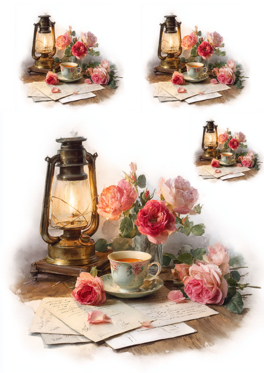 Rice Paper For Decoupage Roses On Old Letters Vintage Collage Cat. No. 4860