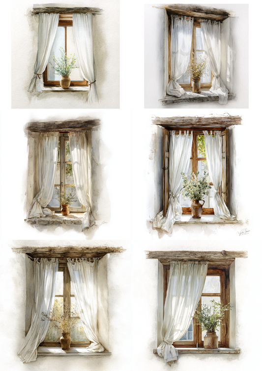 Rice Paper For Decoupage Window With Curtain Collage Cat. No. 4862