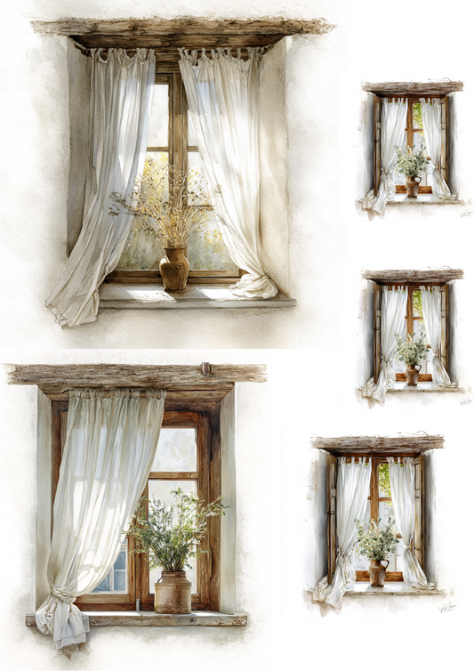 Rice Paper For Decoupage Window With Curtain Collage Cat. No. 4863