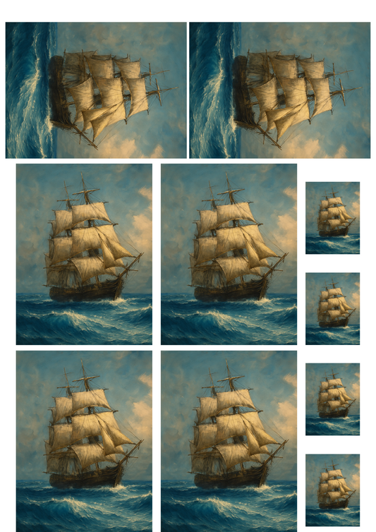 Rice Paper for Decoupage Medieval Sailing Ship Collage Cat. No. 4865