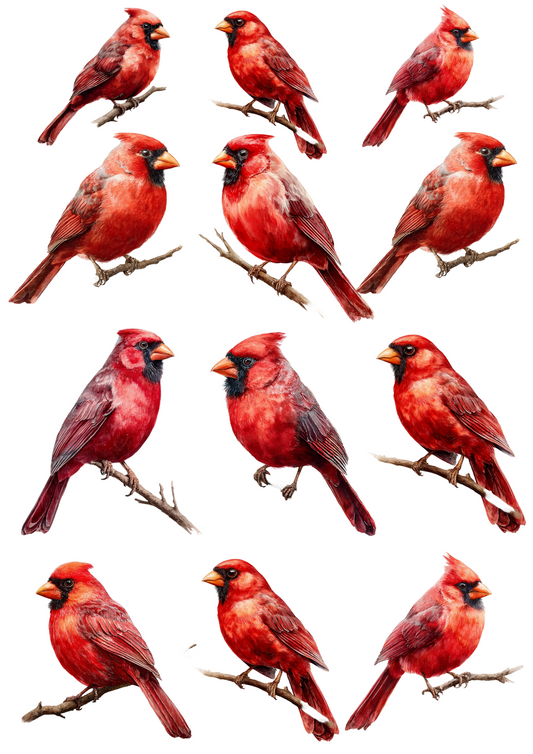 Rice Paper For Decoupage Red Cardinals Collage Cat. No. 4873