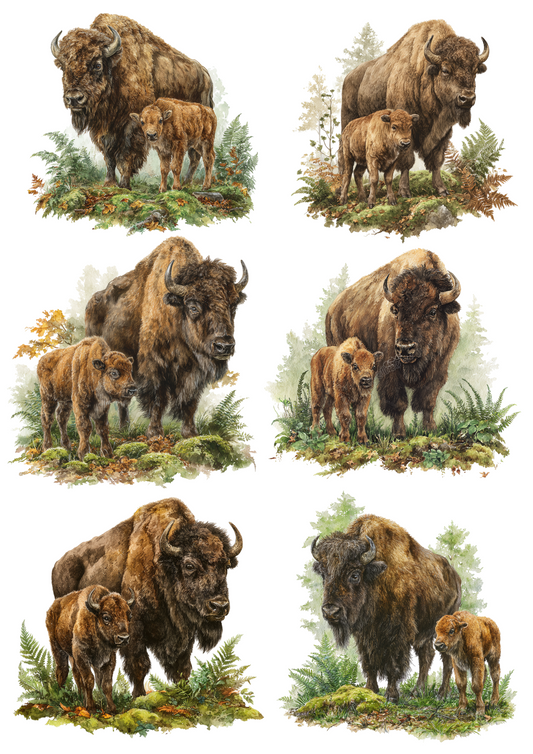 Rice Paper For Decoupage European Bison Collage Cat. No. 4879