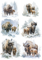 Rice Paper For Decoupage European Bison in Winter Collage Cat. No. 4880