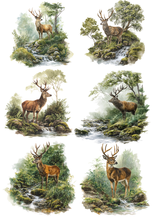 Rice Paper For Decoupage Deer Collage Cat. No. 4881