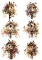 Rice Paper For Decoupage Romantic Birdhouses Vintage Collage Cat. No. 4882