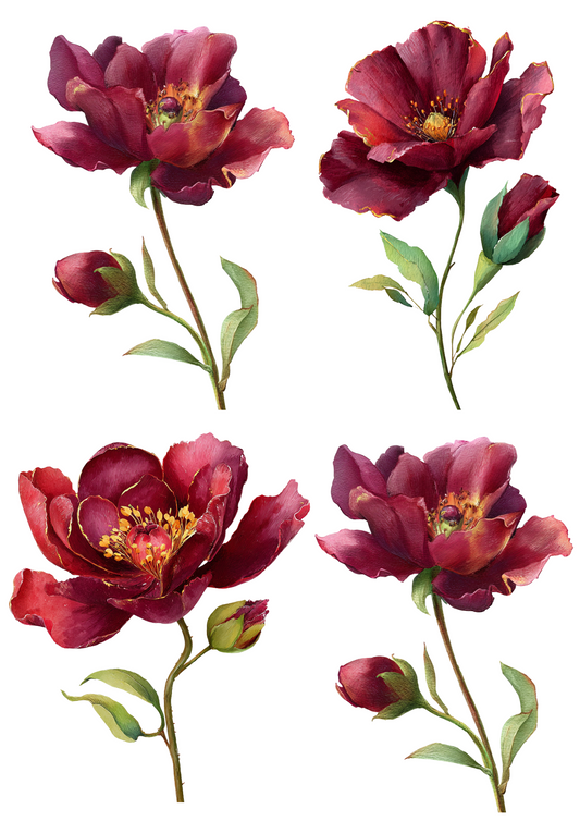 Rice Paper for Decoupage Abstract Burgundy Flowers Collage Cat. No. 4890