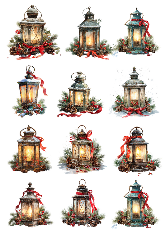 Rice Paper For Decoupage Christmas Lanterns Collage Cat. No. 4893