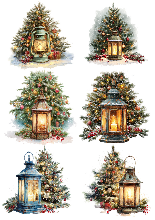 Rice Paper For Decoupage Christmas Lanterns Collage Cat. No. 4894
