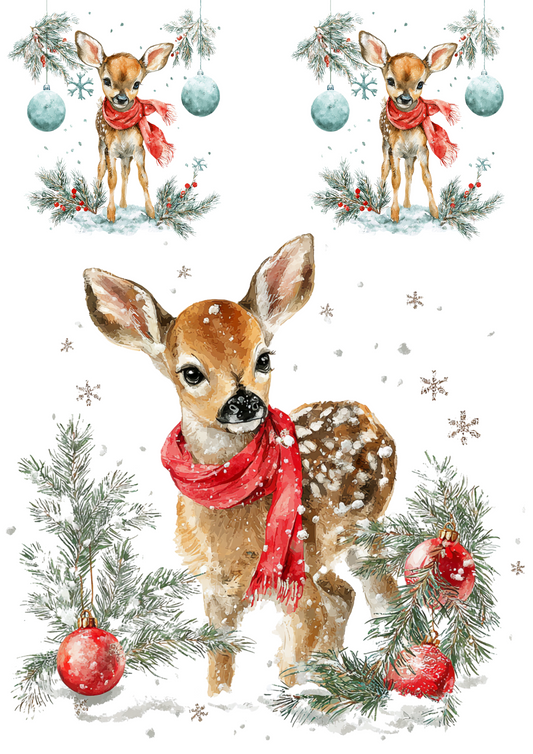 Rice Paper For Decoupage Christmas Deer Collage Cat. No. 4895