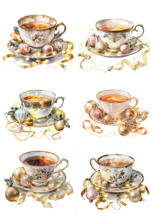 Rice Paper For Decoupage Cup of Tea Collage Cat. No. 4906