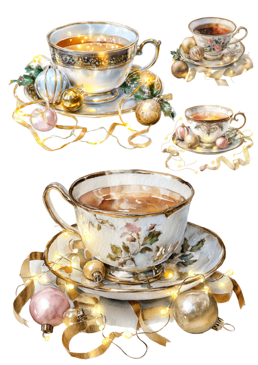 Rice Paper For Decoupage Cup of Tea Collage Cat. No. 4907